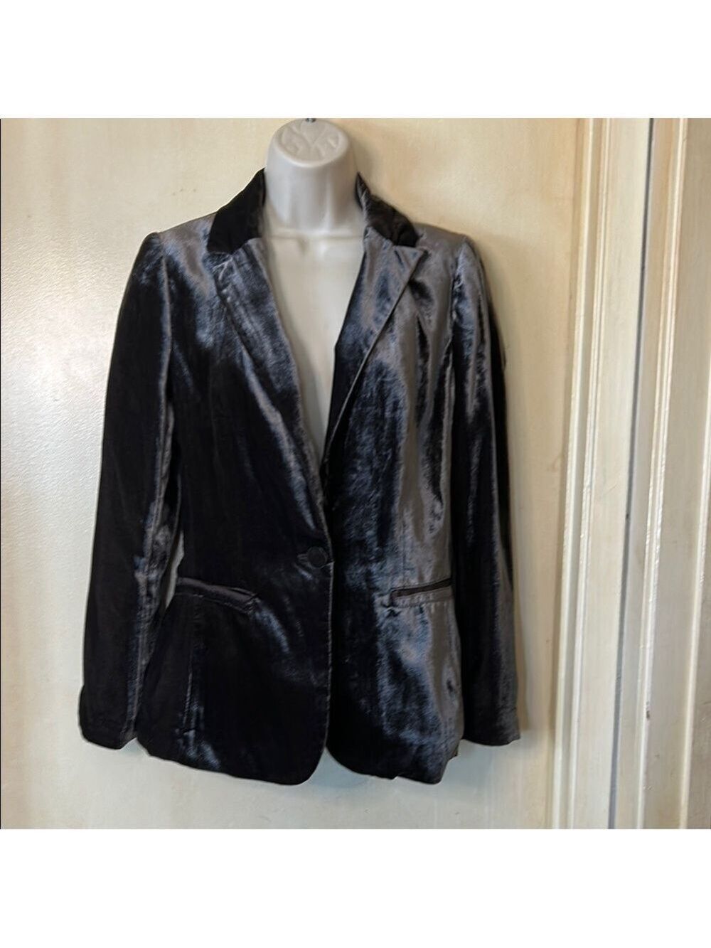 Anthropologie ETT:TWE silver/gray Velvet Blazer Tailored Fit Suit Jacket size 0
